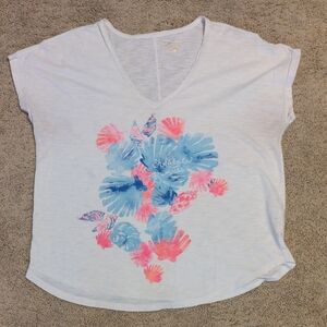 Lilly Pulitzer Boxy White and Gray Short Sleeve Tee